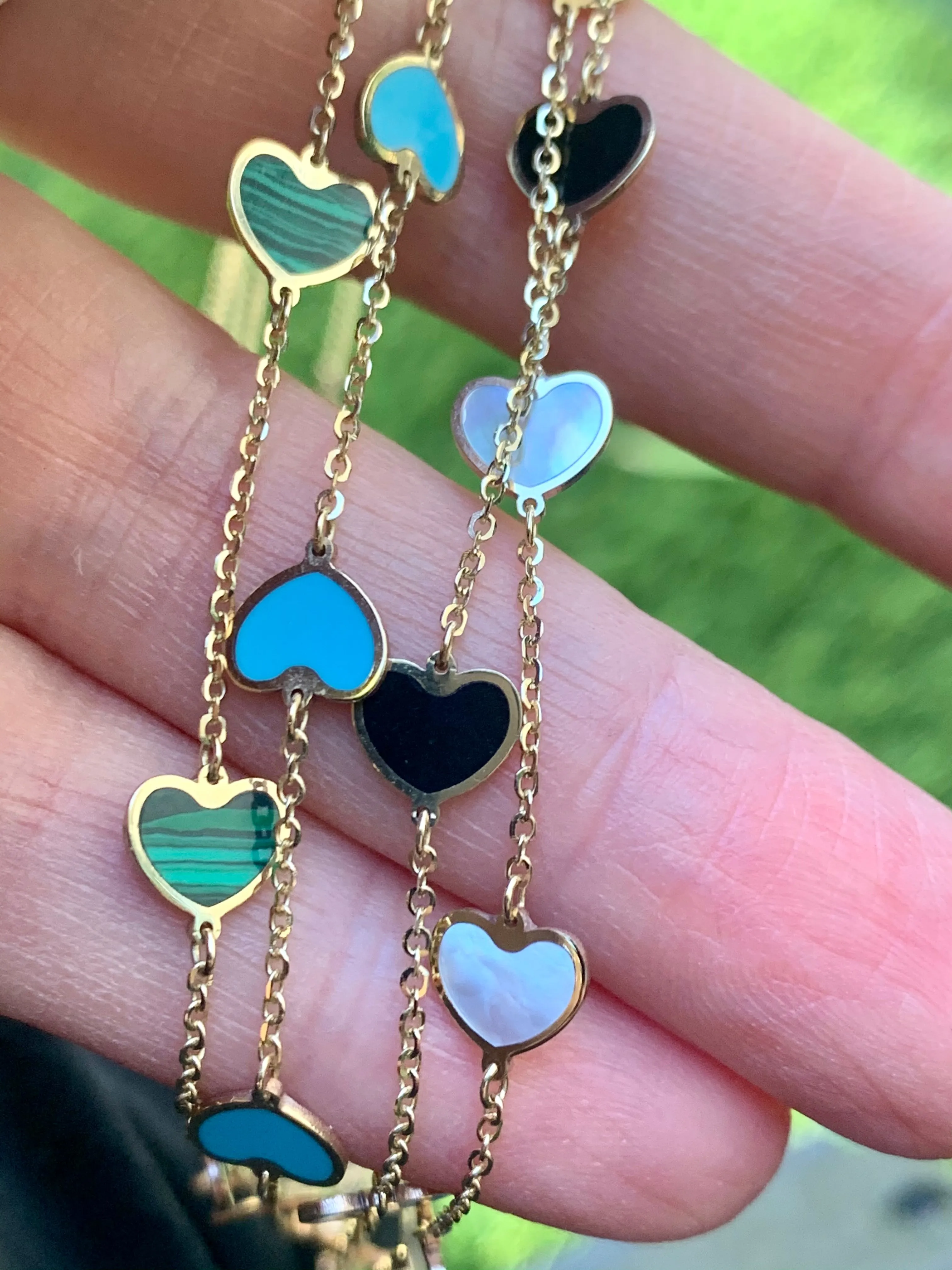 Mini Heart Station Necklace/Black Onyx