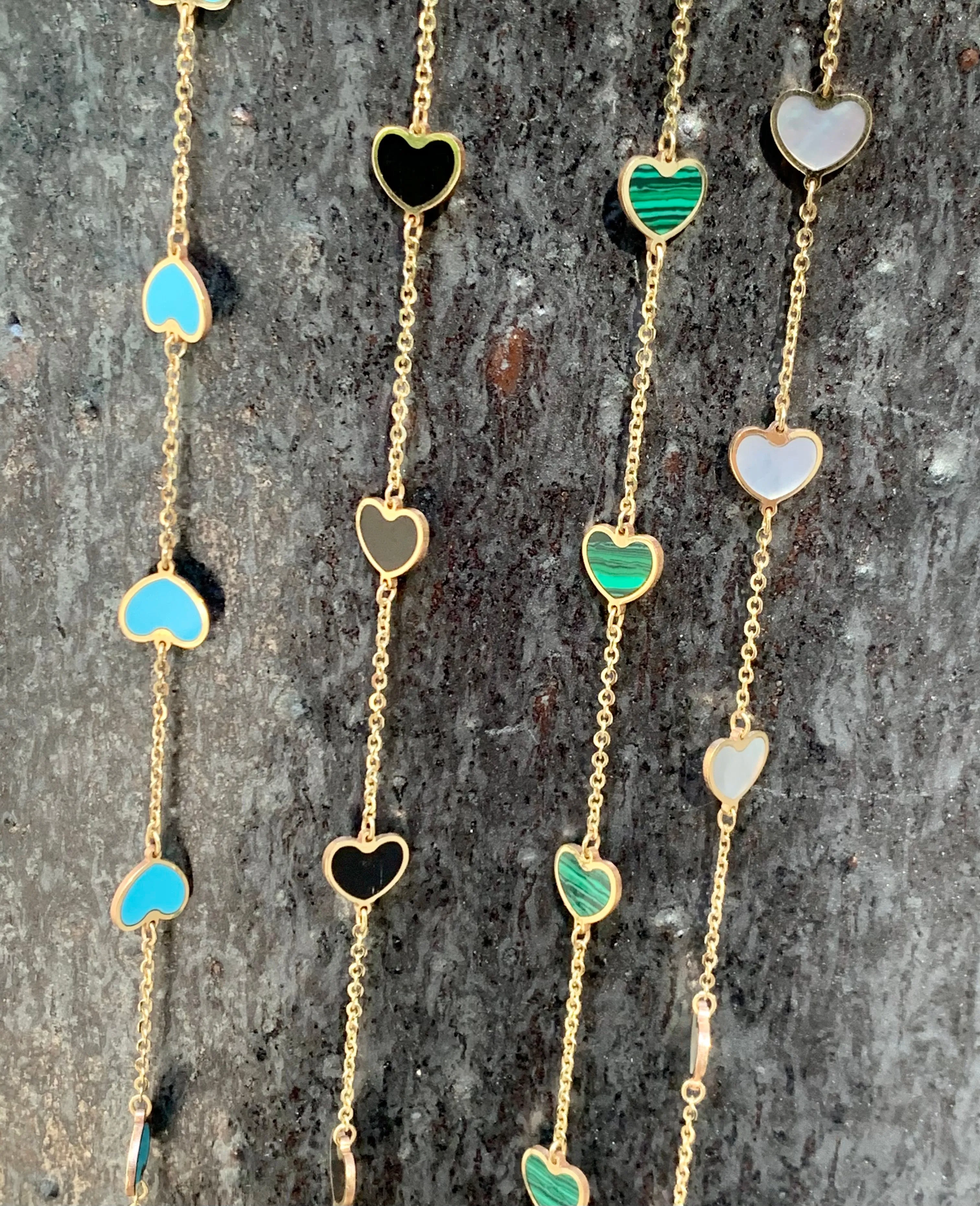 Mini Heart Station Necklace/Turquoise