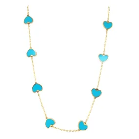 Mini Heart Station Necklace/Turquoise