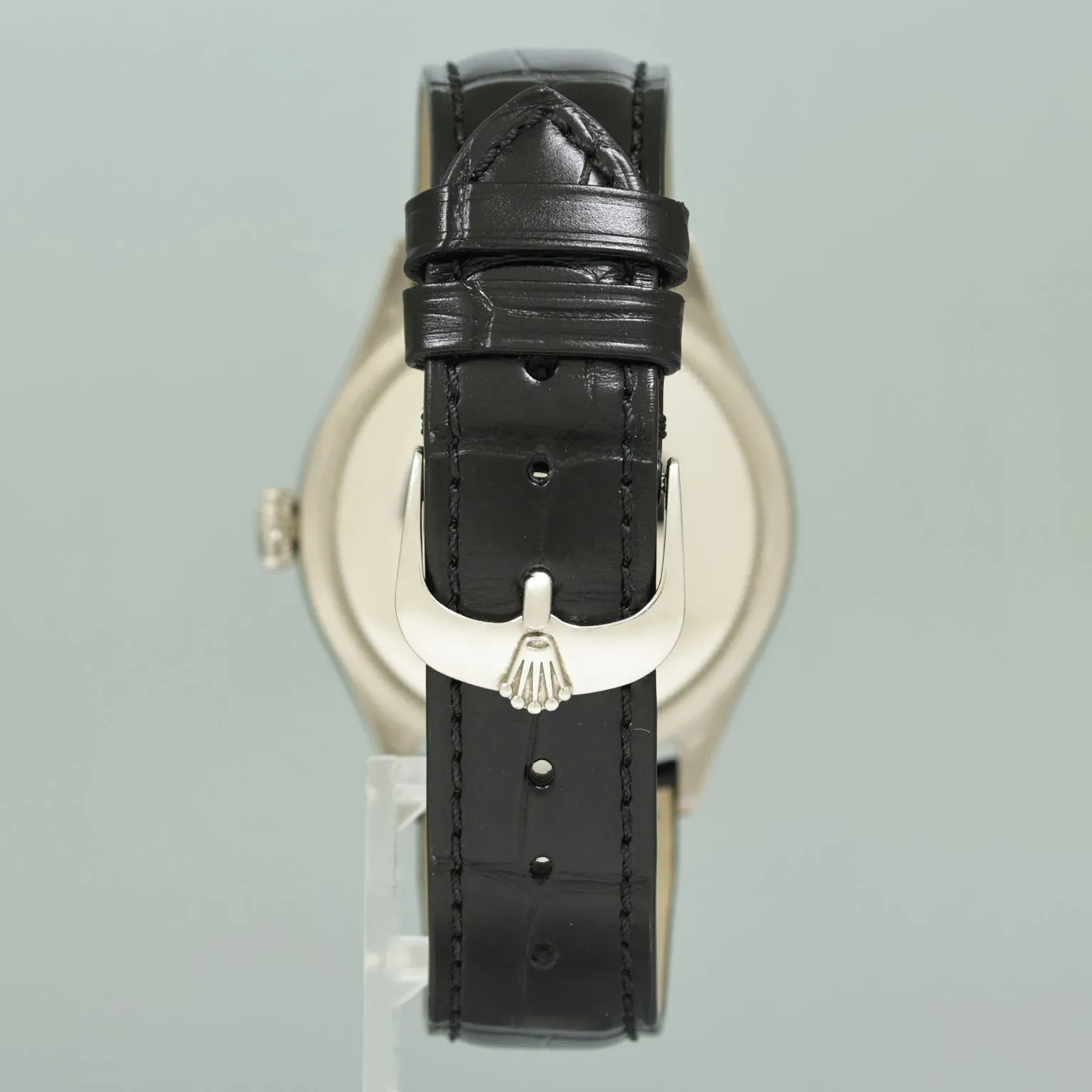 MINT Rolex Cellini Date Blue Dial White Gold 39mm Leather Automatic 50519 Watch Box