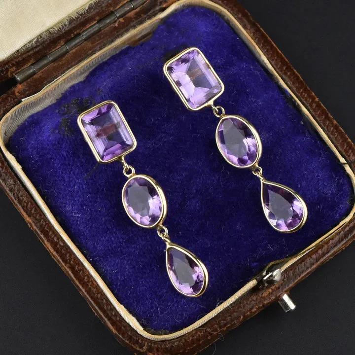 Natural Amethyst Vintage Dangle 14k Gold Vermeil Earrings