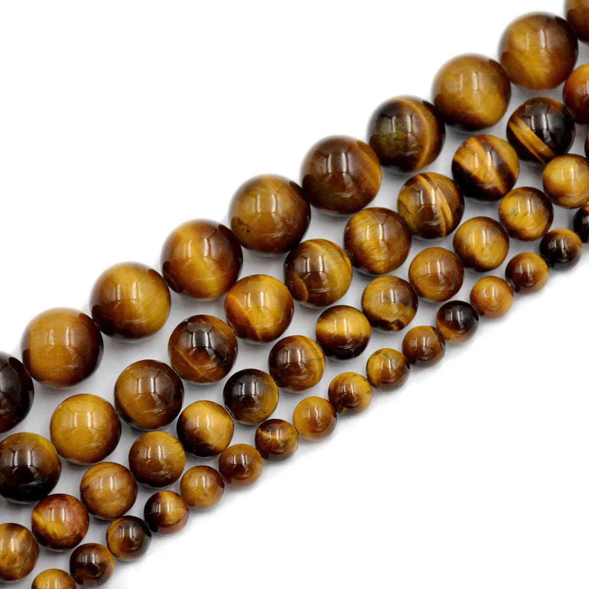Natural Tiger's Eye Gemstone Smooth Round Loose Beads on a 7.5" Strand