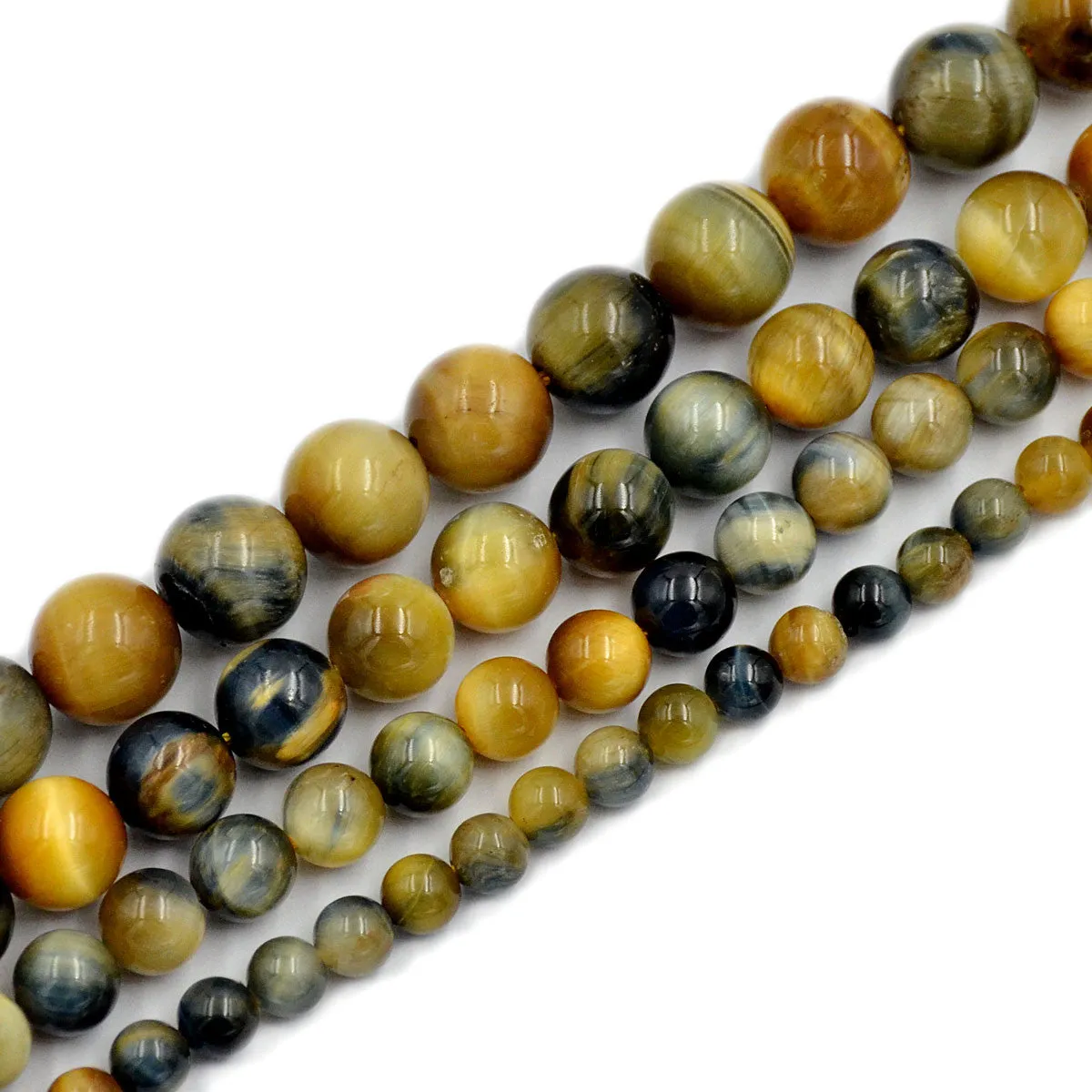 Natural Tiger's Eye Gemstone Smooth Round Loose Beads on a 7.5" Strand