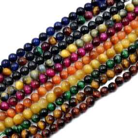 Natural Tiger's Eye Gemstone Smooth Round Loose Beads on a 7.5" Strand
