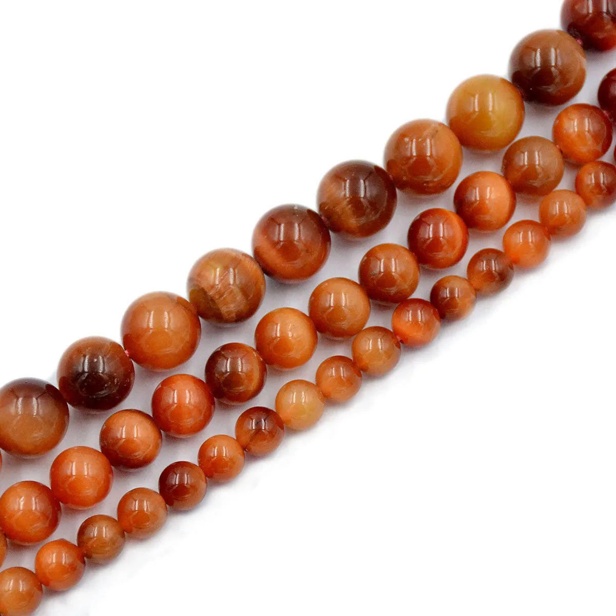 Natural Tiger's Eye Gemstone Smooth Round Loose Beads on a 7.5" Strand
