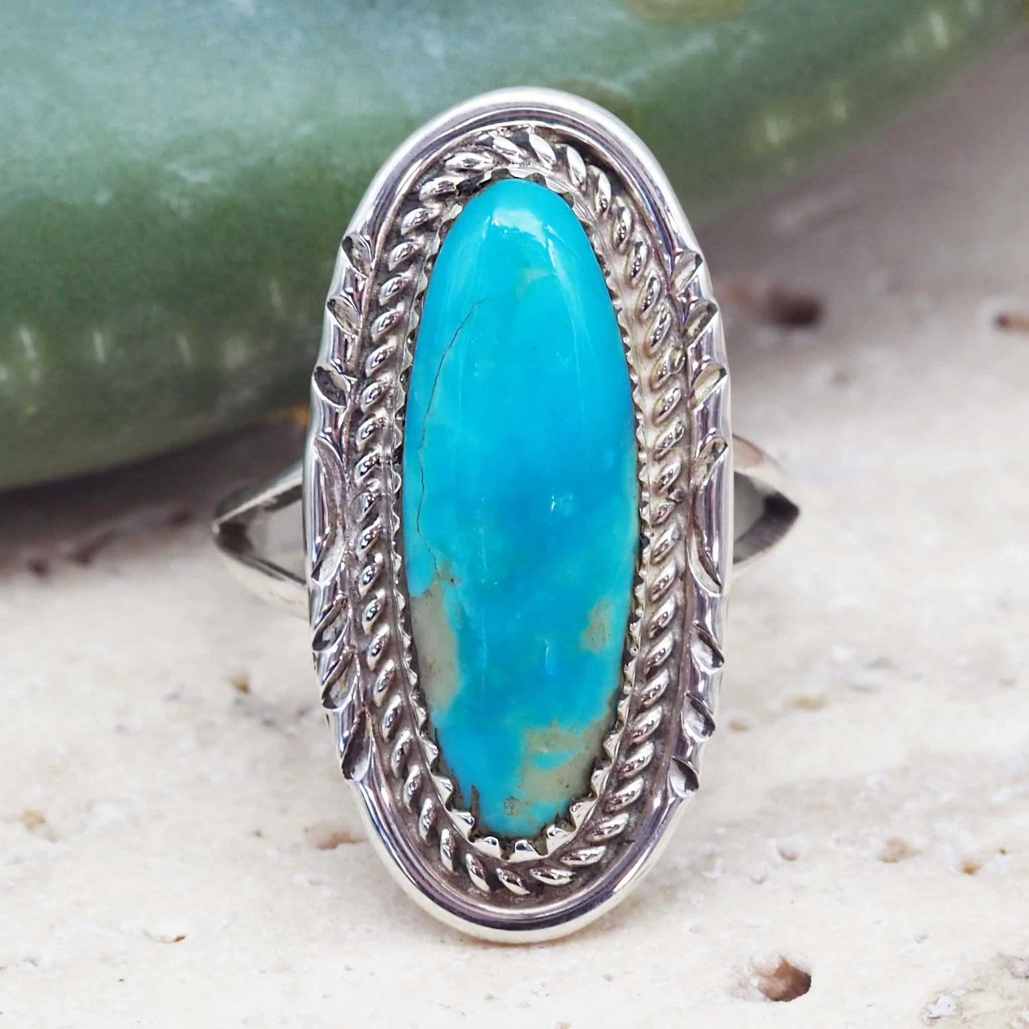 Navajo Detailed Oval Turquoise Ring