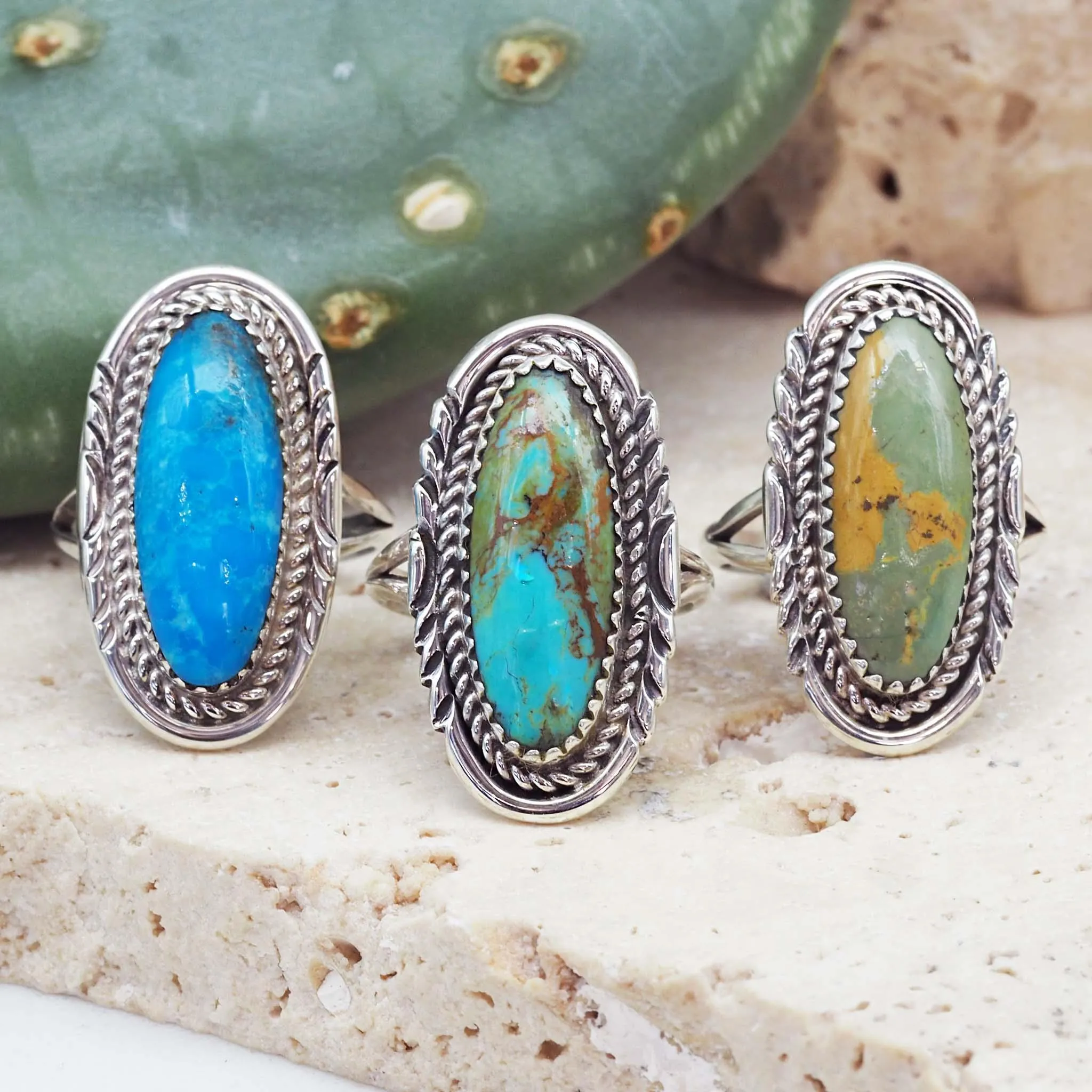 Navajo Detailed Oval Turquoise Ring
