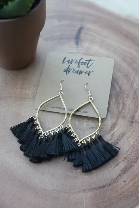 Nico Teardrop Tassel Earrings - Black