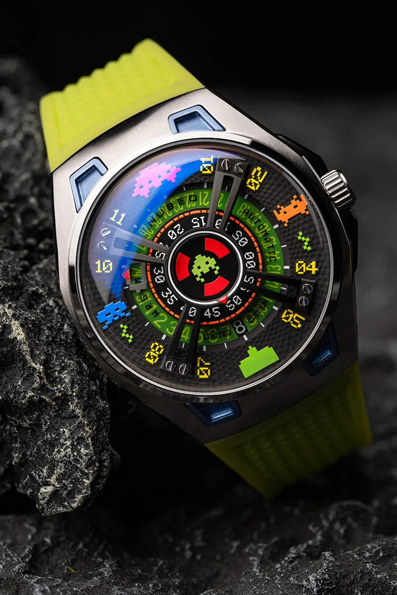 Nubeo OAO Automatic Space Invaders Limited Edition Galaxy Green Men's Watch NB-6099-SI-01