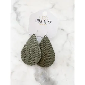 Olive Green Weaved Teardrop Earrings