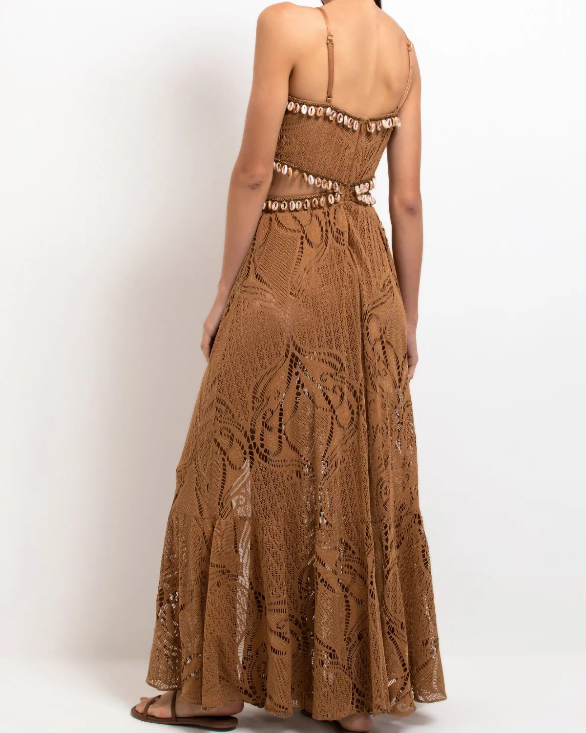 PatBo Beaded Seashell Cutout Maxi Dress