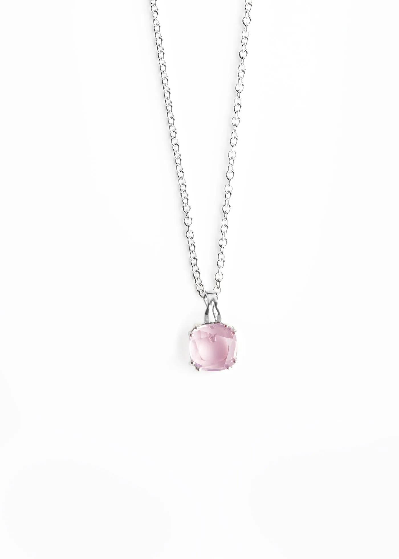 Pink Quartz Sterling Pendant, 12MM Cushion Cut