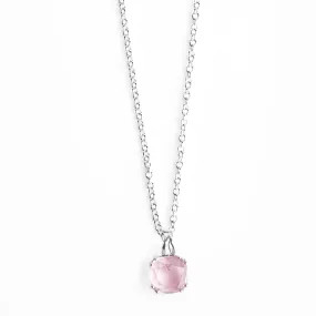 Pink Quartz Sterling Pendant, 12MM Cushion Cut