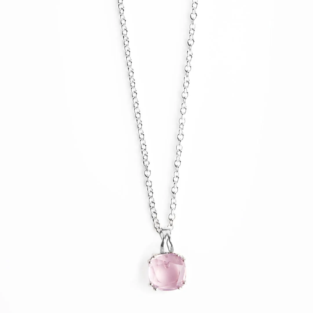 Pink Quartz Sterling Pendant, 12MM Cushion Cut