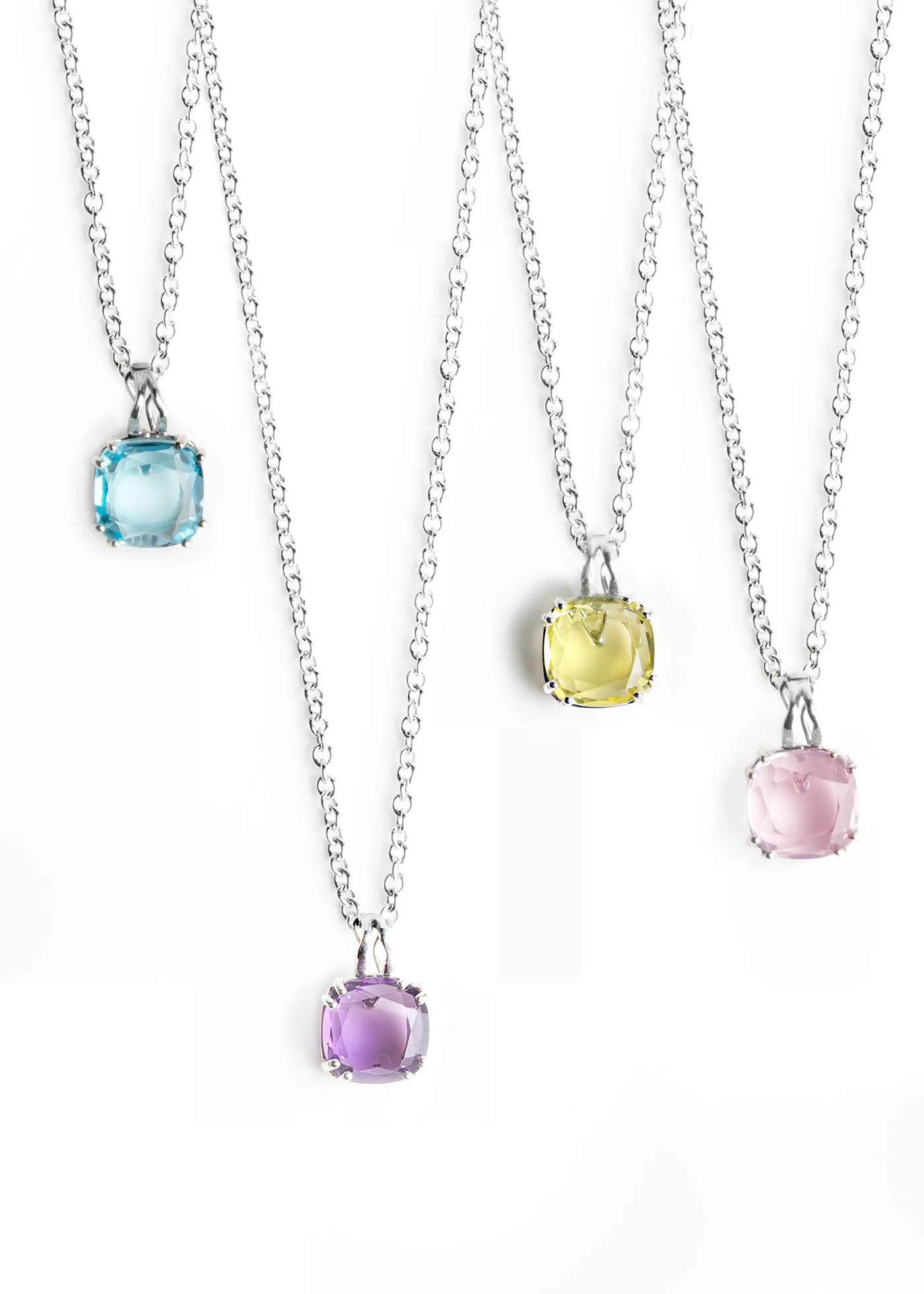 Pink Quartz Sterling Pendant, 12MM Cushion Cut