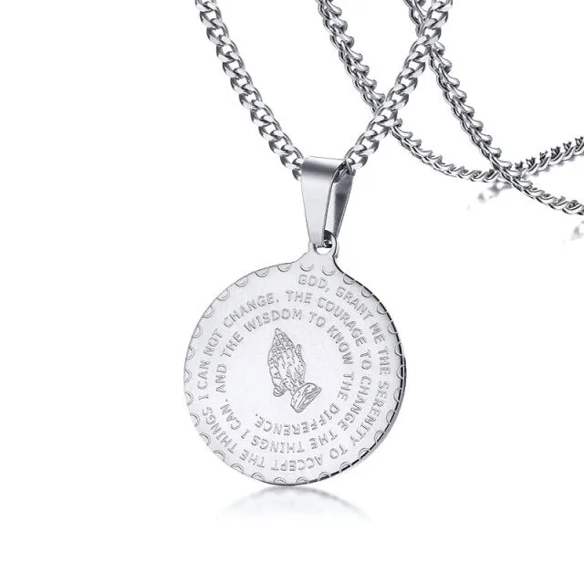 Praying Hands Coin Medal Pendant Necklaces