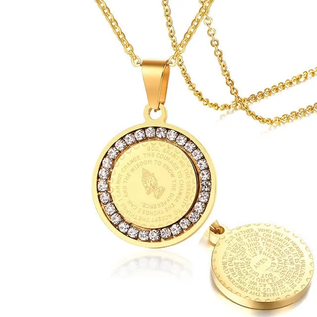 Praying Hands Coin Medal Pendant Necklaces