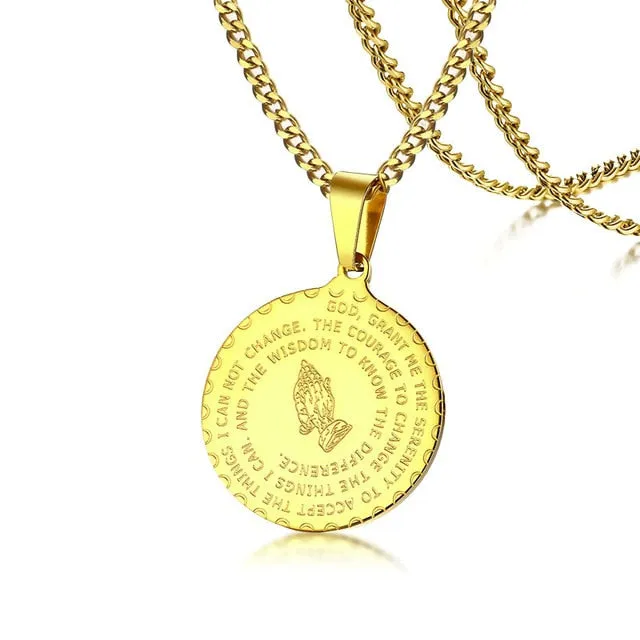 Praying Hands Coin Medal Pendant Necklaces