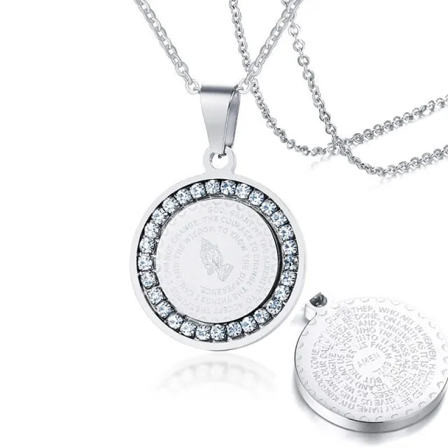 Praying Hands Coin Medal Pendant Necklaces