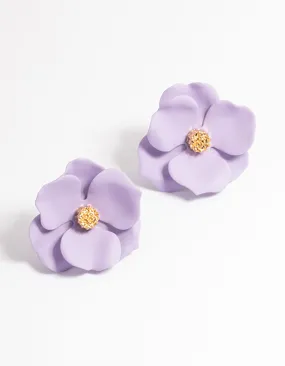 Purple Matte Flower Stud Earrings