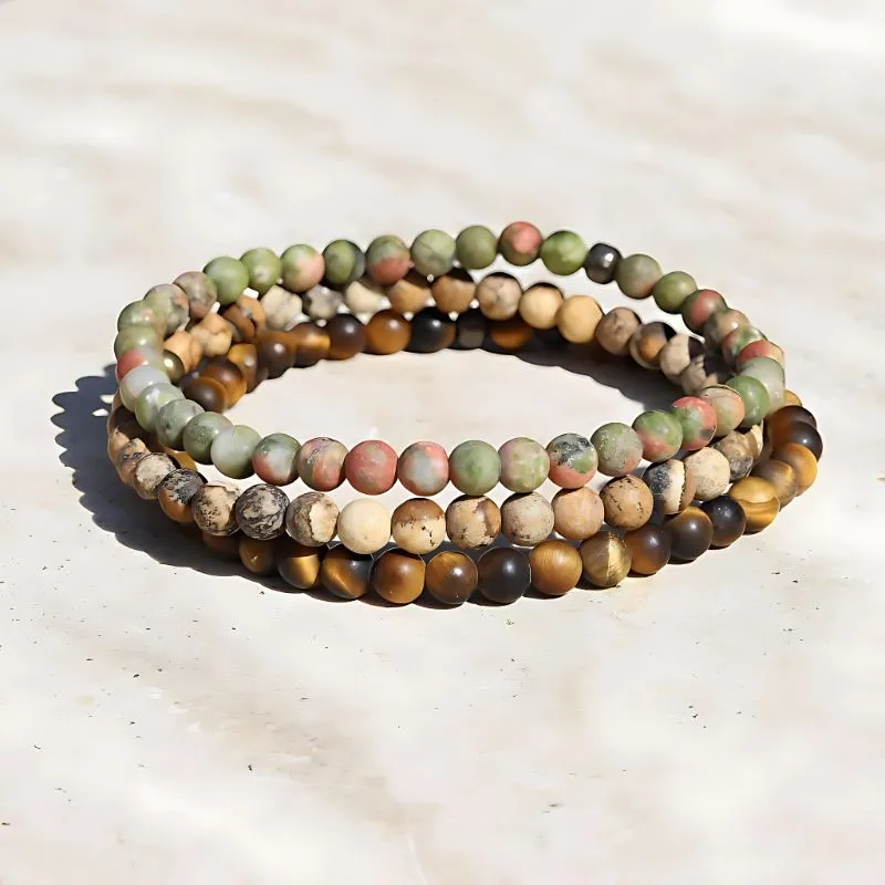 "Nurture" Matte Unakite Jasper & Tigers Eye Bracelet Set