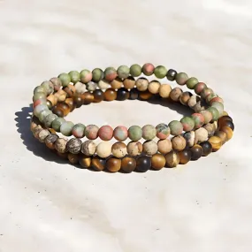 "Nurture" Matte Unakite Jasper & Tigers Eye Bracelet Set