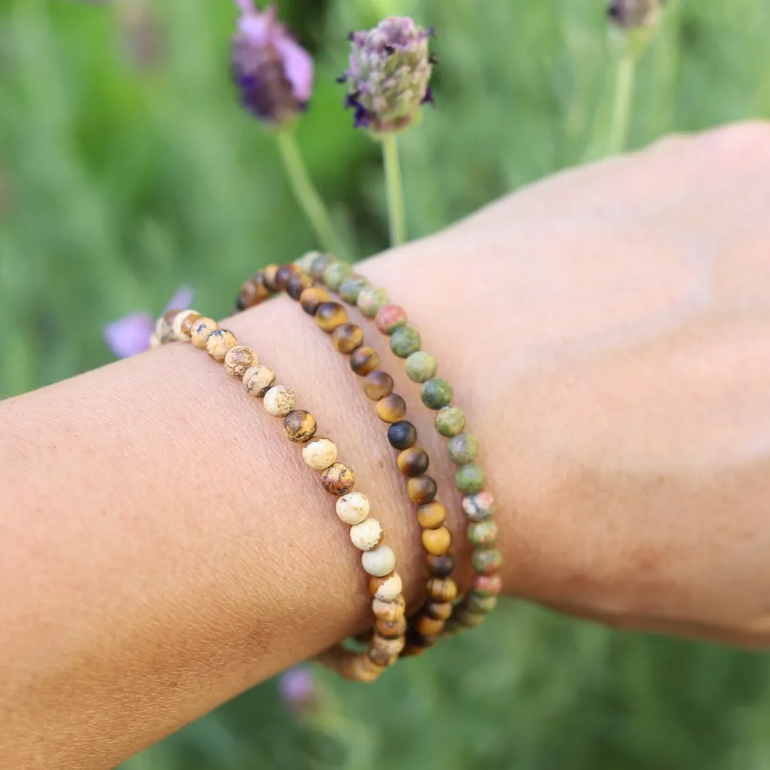 "Nurture" Matte Unakite Jasper & Tigers Eye Bracelet Set