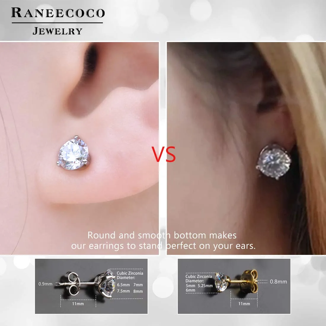 "STUNNING FLAME" 18K Gold Plated Silver Brilliant Cut Simulated Diamond Cubic Zirconia Stud Earrings(white-gold-plated-silver, 1.5)