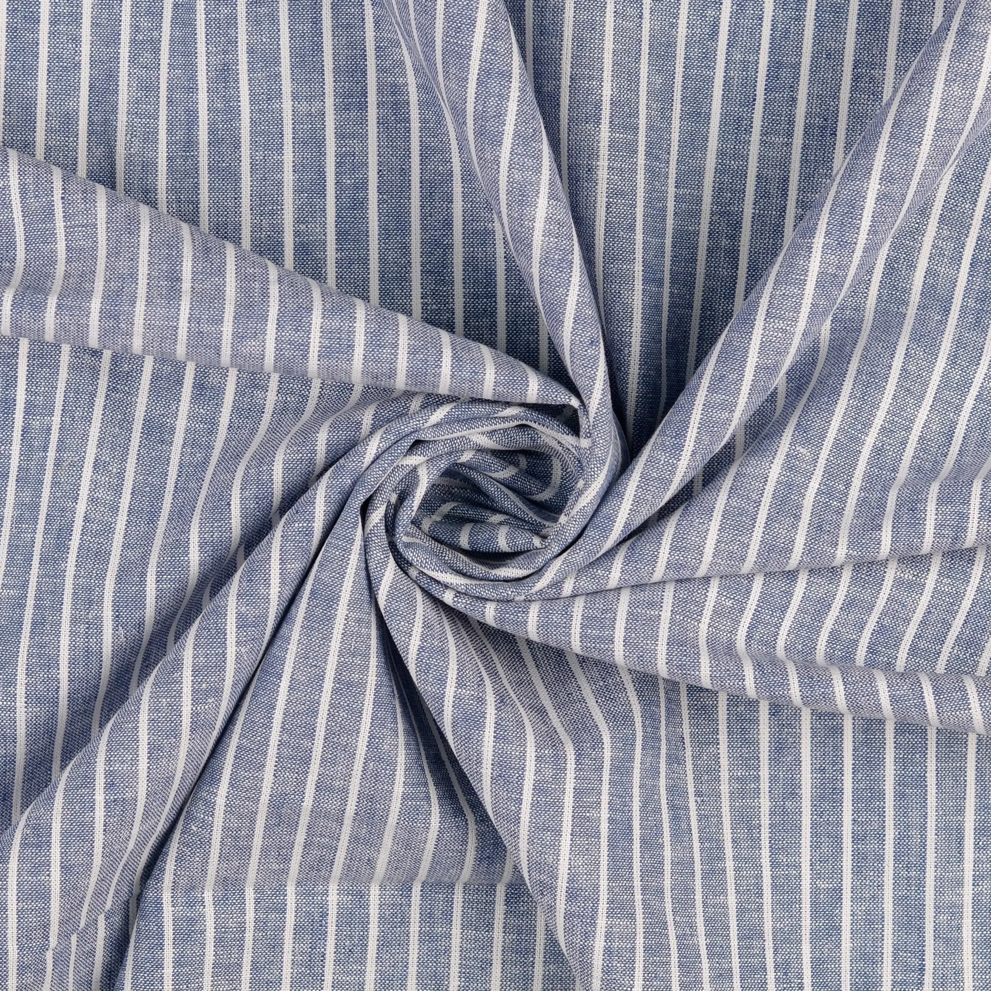 REMNANT 0.85 Metres - Stripe Blue Linen Cotton Fabric