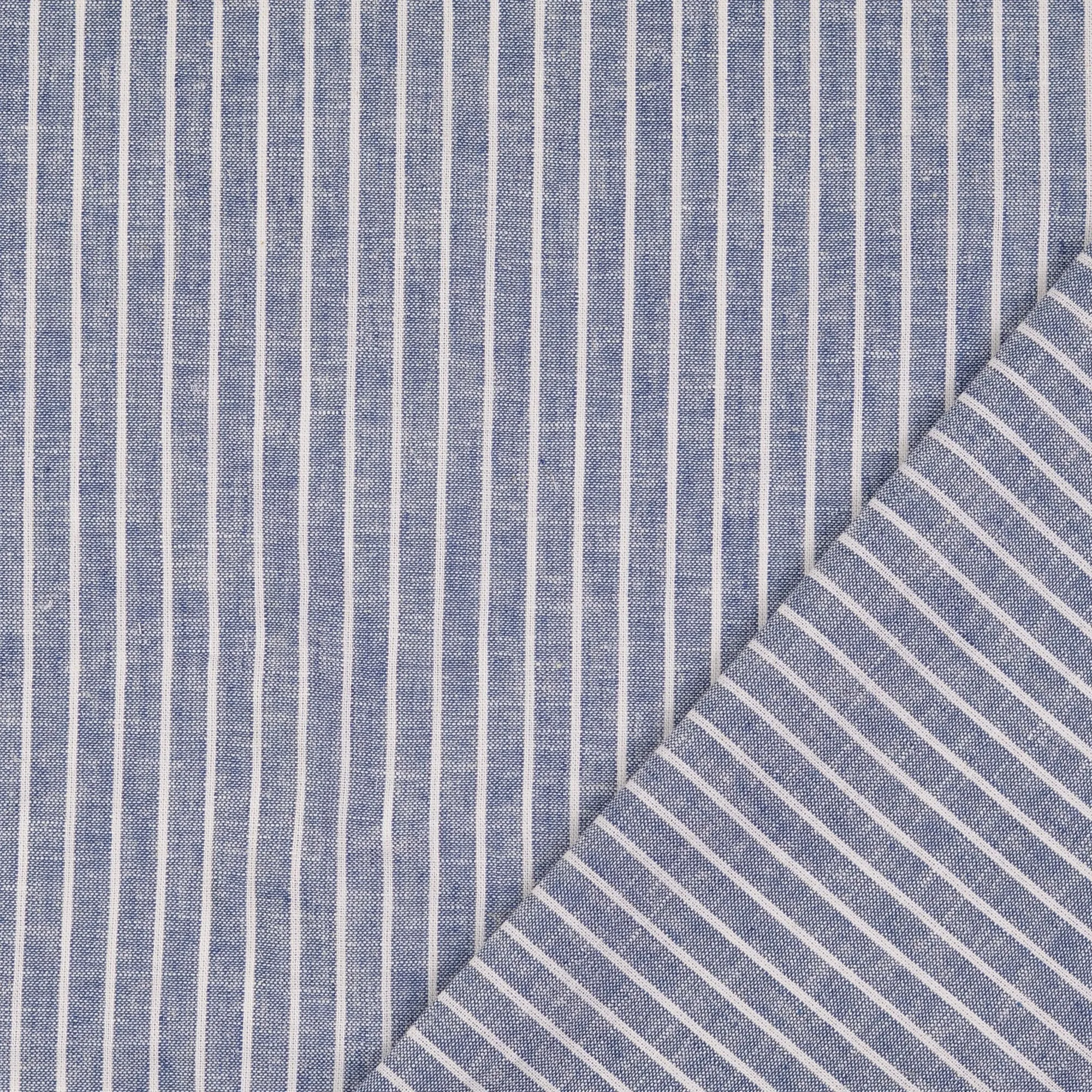 REMNANT 0.85 Metres - Stripe Blue Linen Cotton Fabric