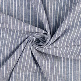 REMNANT 0.85 Metres - Stripe Blue Linen Cotton Fabric