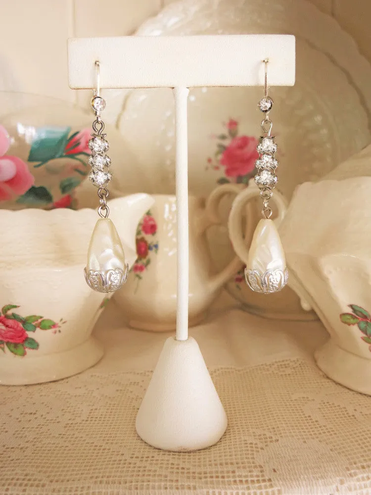 Rhinestone and Pearl Teardrop Earrings