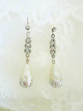 Rhinestone and Pearl Teardrop Earrings