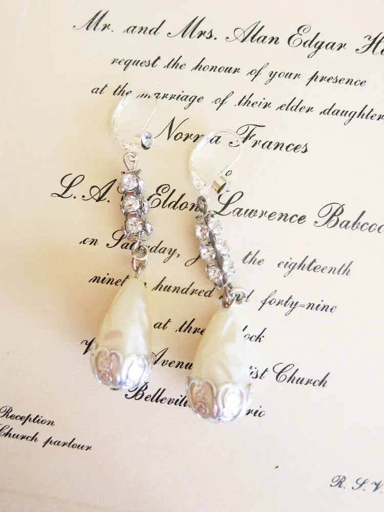Rhinestone and Pearl Teardrop Earrings