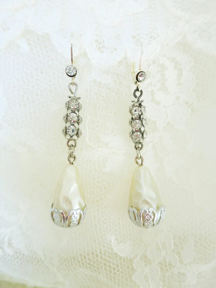 Rhinestone and Pearl Teardrop Earrings