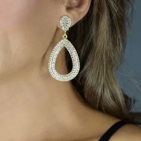 Rhinestone Teardrop Clip earrings-Clear pavé / Goldtone