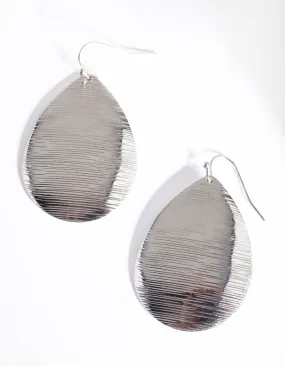 Rhodium Textured Teardrop Earrings