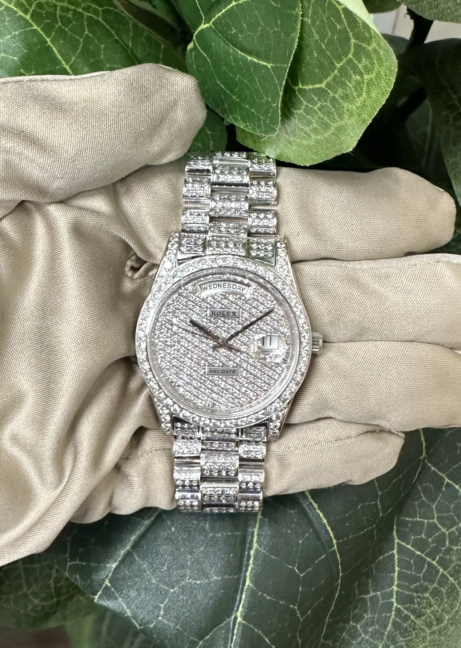 Rolex 36mm Day-Date "President" in 18k White Gold with Diamonds
