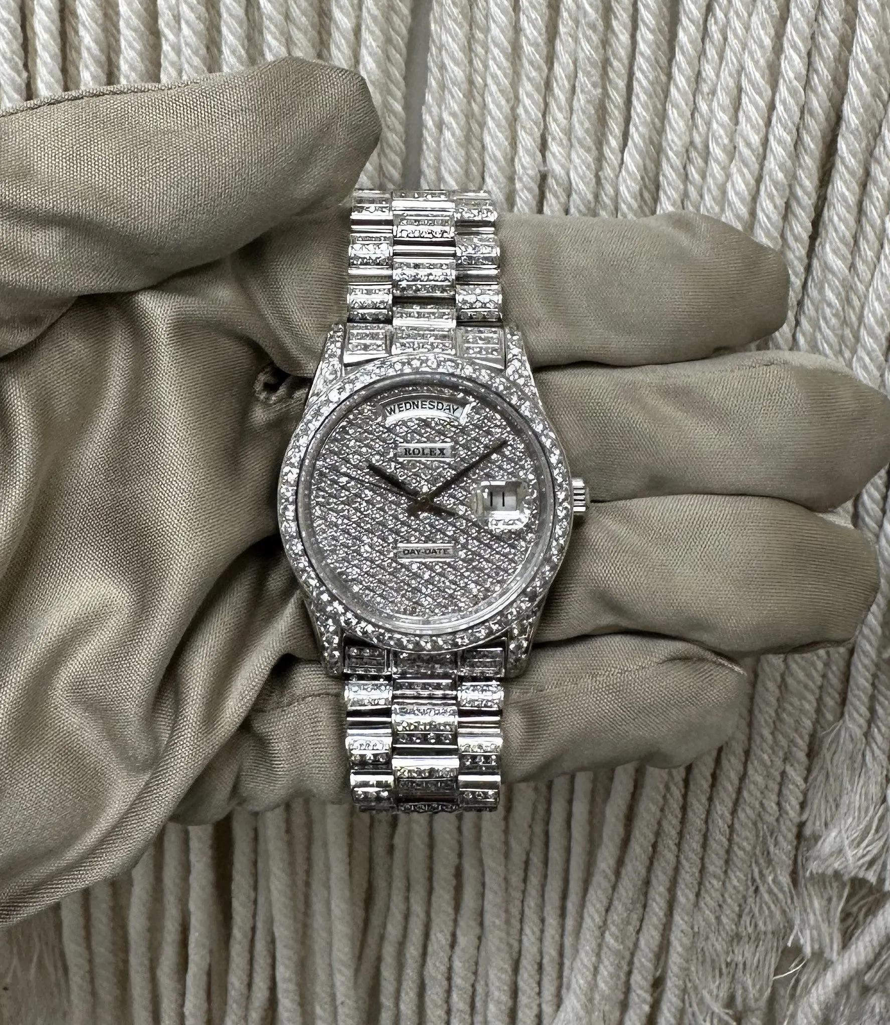 Rolex 36mm Day-Date "President" in 18k White Gold with Diamonds