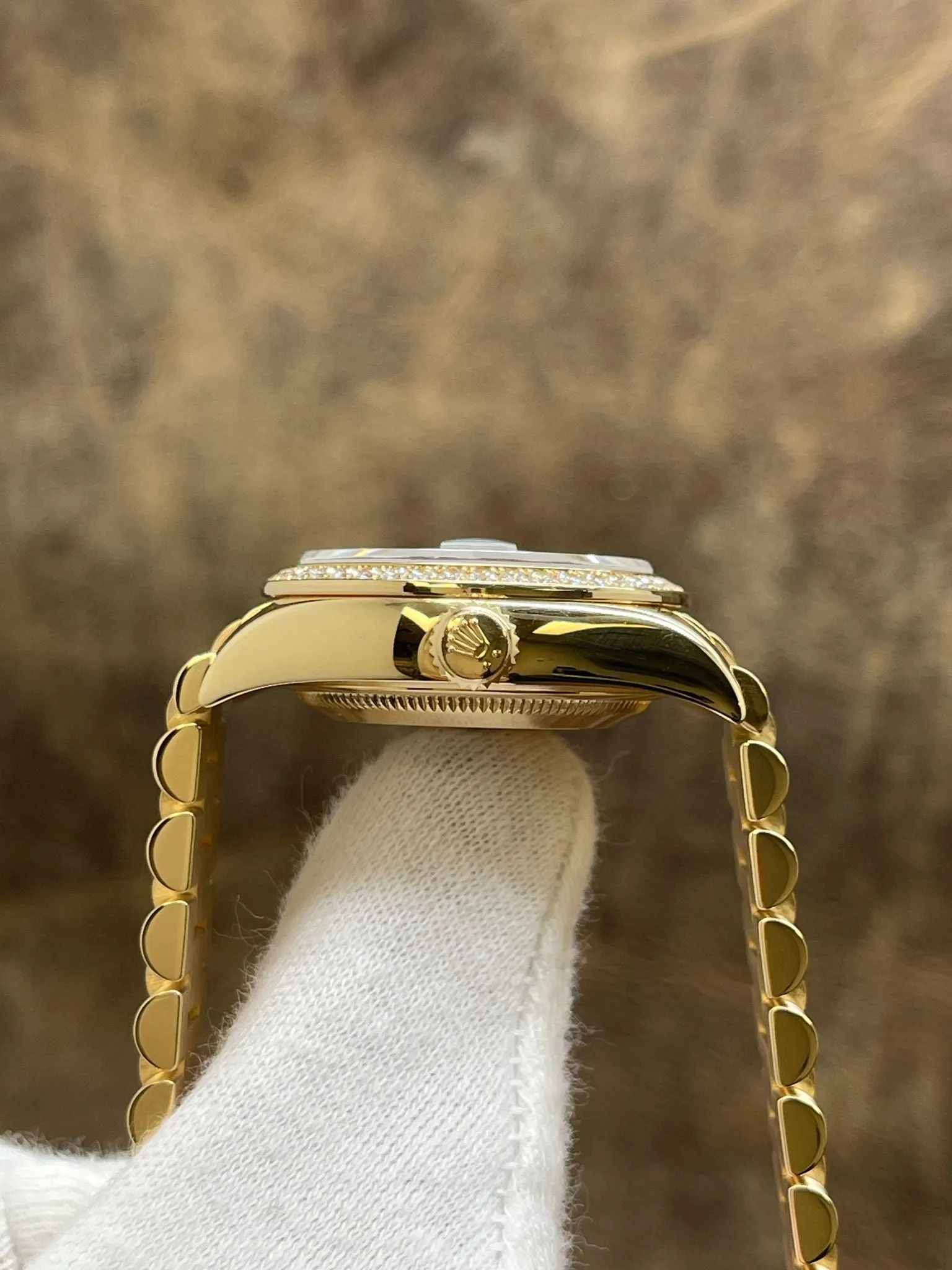 Rolex Datejust 28mm 18K Yellow Gold 279138 Cornflower Blue Stripe Diamond Dial Automatic Women's Watch