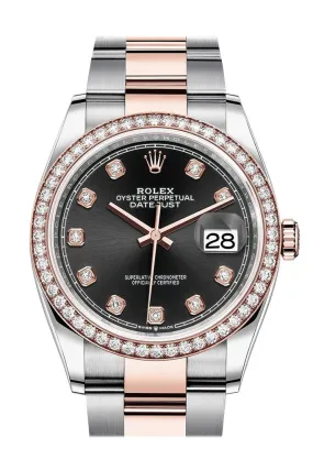 Rolex Datejust 36 Black Diamond Dial Automatic Men's Steel and 18k Everose Gold Oyster Watch 126281BKDO