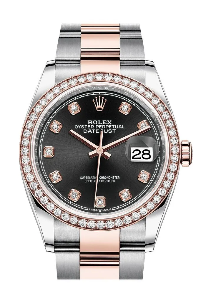 Rolex Datejust 36 Black Diamond Dial Automatic Men's Steel and 18k Everose Gold Oyster Watch 126281BKDO