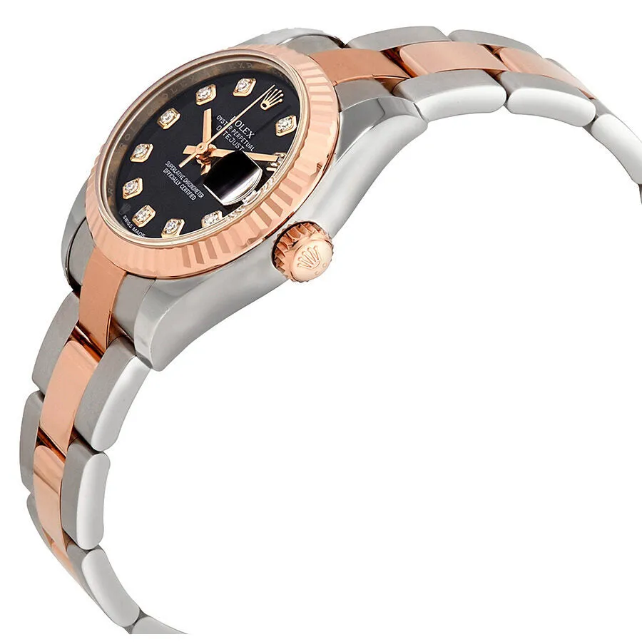 Rolex Datejust Black Dial Diamond Steel and 18K Everose Gold Ladies Watch 179171BKDO