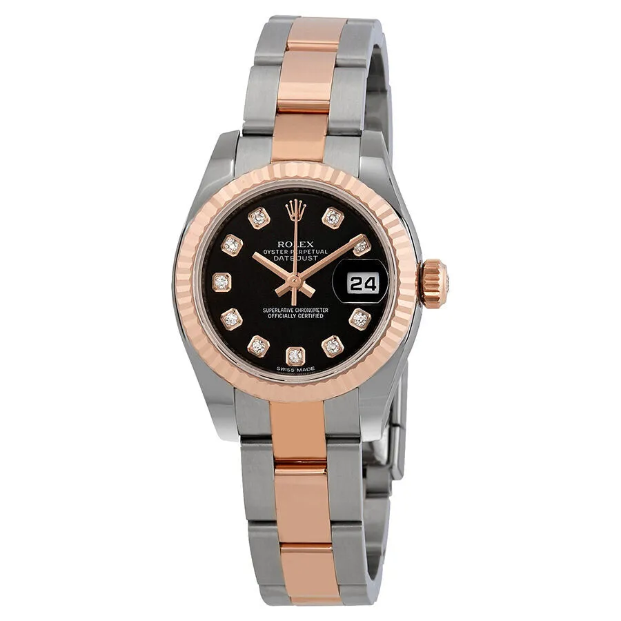 Rolex Datejust Black Dial Diamond Steel and 18K Everose Gold Ladies Watch 179171BKDO