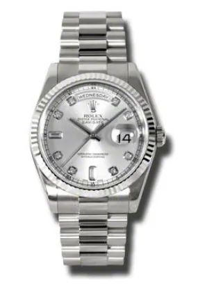 Rolex Day-Date Silver Dial 18K White Gold President Automatic Ladies Watch 118239SDP