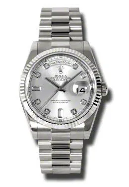Rolex Day-Date Silver Dial 18K White Gold President Automatic Ladies Watch 118239SDP