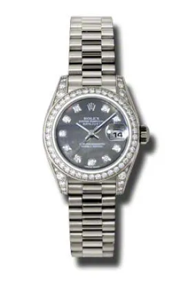 Rolex Lady-Datejust 26 Black Mother Of Pearl Dial 18K White Gold President Automatic Ladies Watch 179159BKMDP
