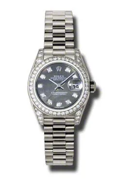 Rolex Lady-Datejust 26 Black Mother Of Pearl Dial 18K White Gold President Automatic Ladies Watch 179159BKMDP