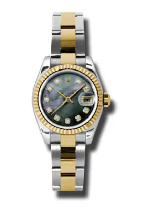 Rolex Lady Datejust 26 Black Mother of Pearl Dial Stainless Steel and 18K Yellow Gold Oyster Bracelet Automatic Watch 179173BKMDO