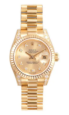 Rolex Lady-Datejust 26 Champagne Dial 18K Yellow Gold President Automatic Ladies Watch 179238CDP